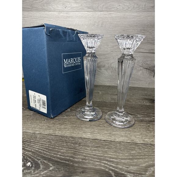 Marquis by Waterford Festivale 8” Candlestick Holder Set In Box - Picture 1 of 8
